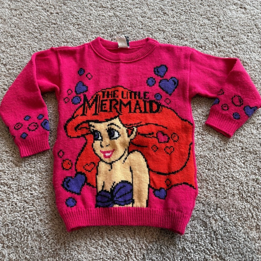 Vintage Disney The Little Mermaid Pink Graphic Sweater Kids Size Large